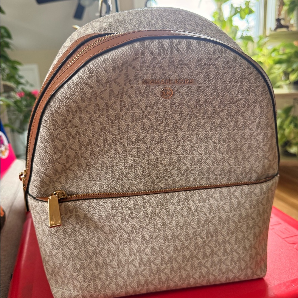 MICHAEL Michael Kors Beige and Brown Monogram Backpack